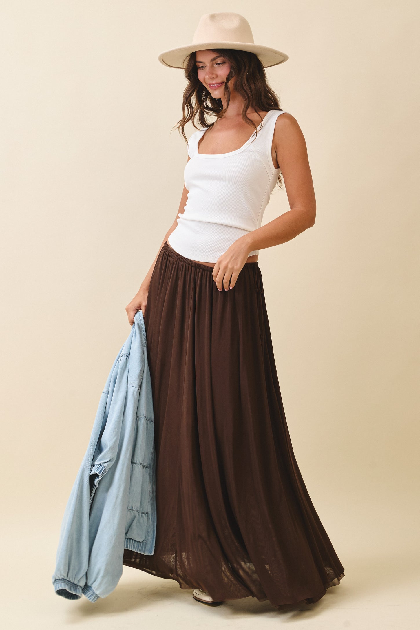 Chocolate Mesh Maternity Maxi Skirt