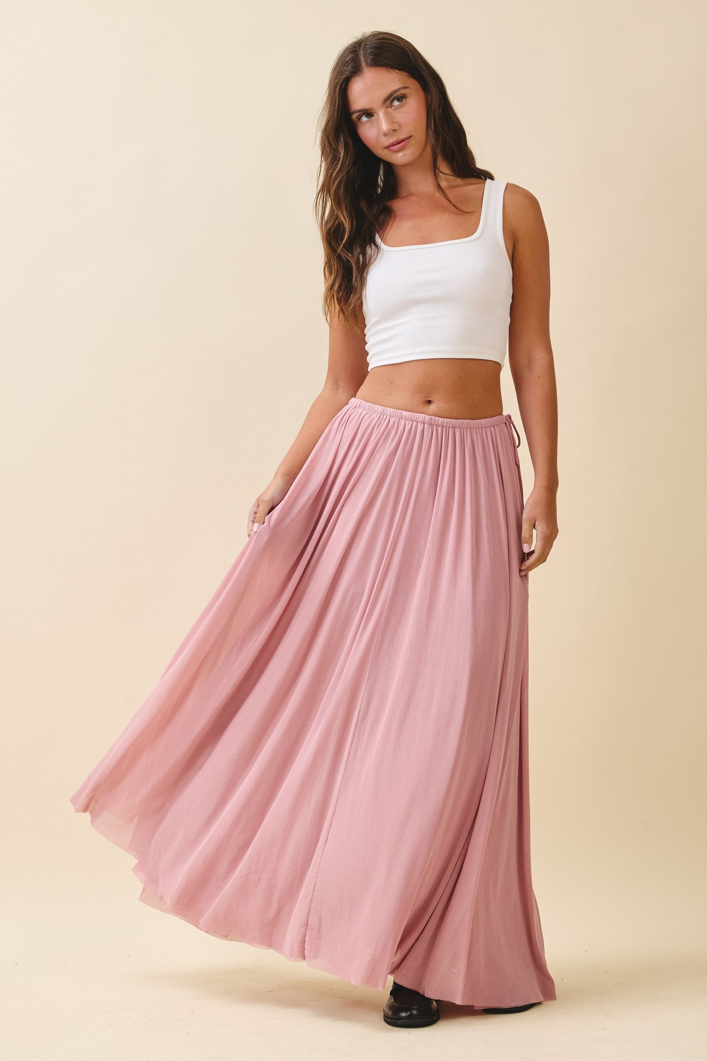Pink Mesh Maxi Skirt