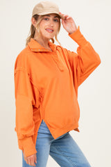 Orange Snap Button Pullover Henley Maternity Sweatshirt