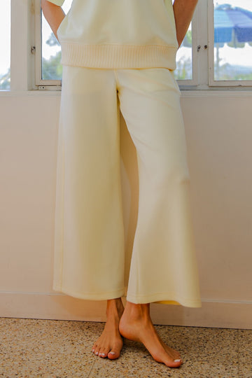 Light Yellow Ankle Wide Leg Lounge Pants