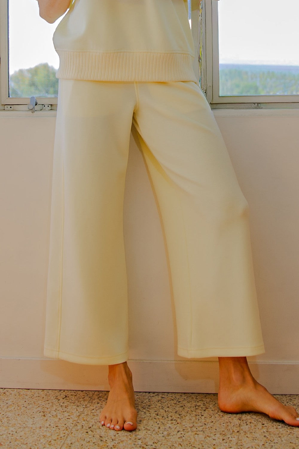Light Yellow Ankle Wide Leg Lounge Pants