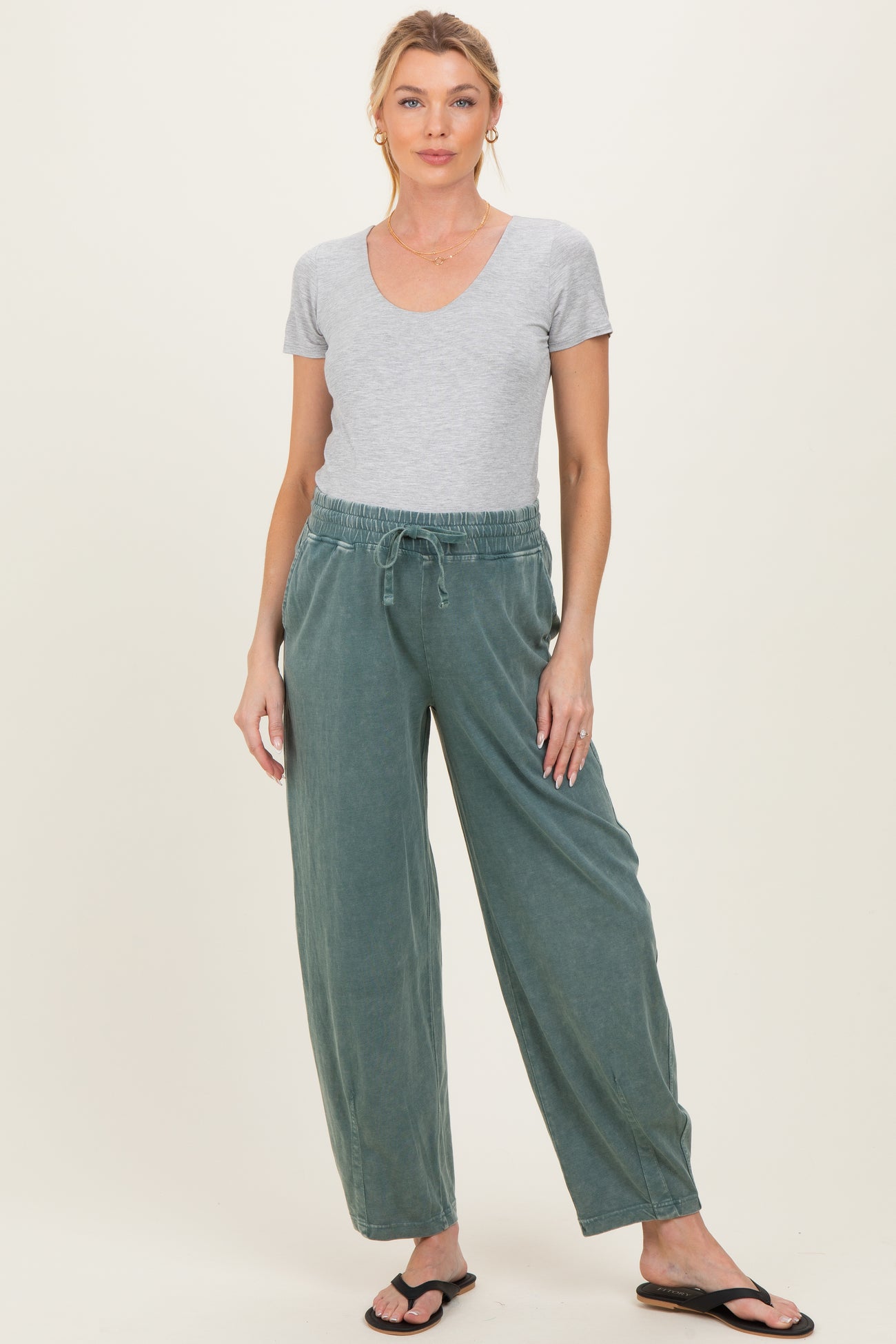 Teal Mineral Wash Barrel Leg Maternity Lounge Pants