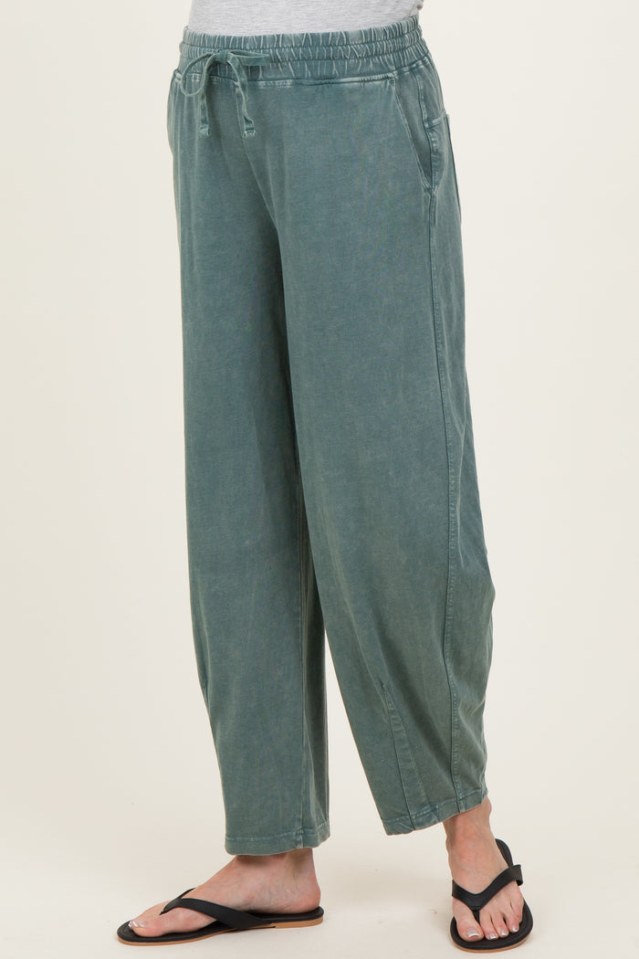 Teal Mineral Wash Barrel Leg Maternity Lounge Pants