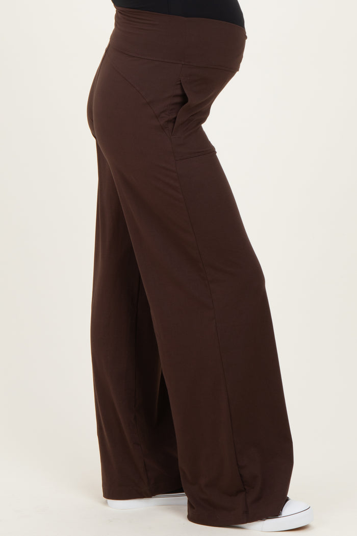 Espresso Crossover Waist Active Wide Leg Maternity Pant