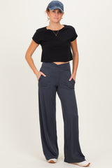 Charcoal Crossover Waist Active Wide Leg Pant