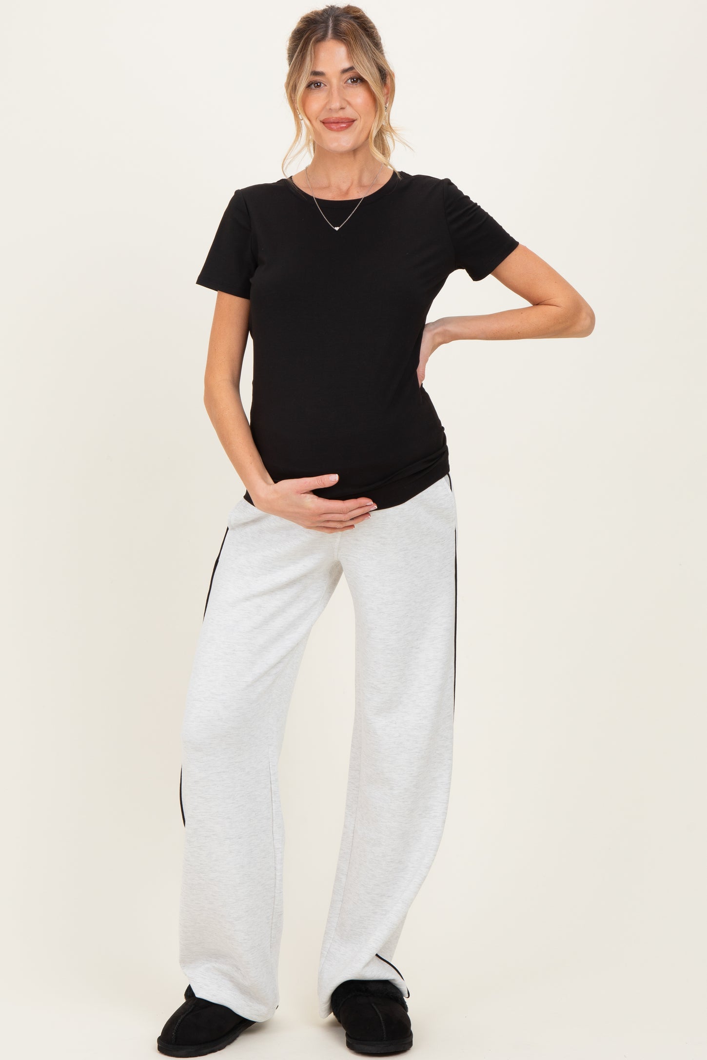 Light Heather Grey Stripe Detail Maternity Lounge Pants