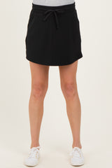 Black Drawstring Maternity Mini Skort