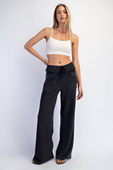 Black Mineral Wash Waffle Knit Wide Leg Maternity Pants