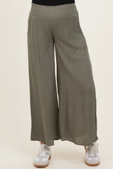 Olive Smocked Waist Ankle Wide Leg Maternity Pants