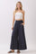 Navy Smocked Waist Ankle Wide Leg Pants