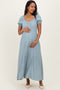 Dusty Blue Button Down Ruffle Trim Maternity Maxi Dress
