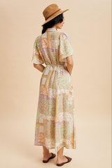 Multicolor Patchwork Print Button Down Maxi Dress