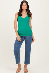 Green Ribbed Scoop Neck Tank Top