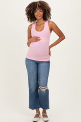 Pink Ribbed Scoop Neck Maternity Tank Top