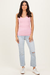 Pink Ribbed Scoop Neck Tank Top