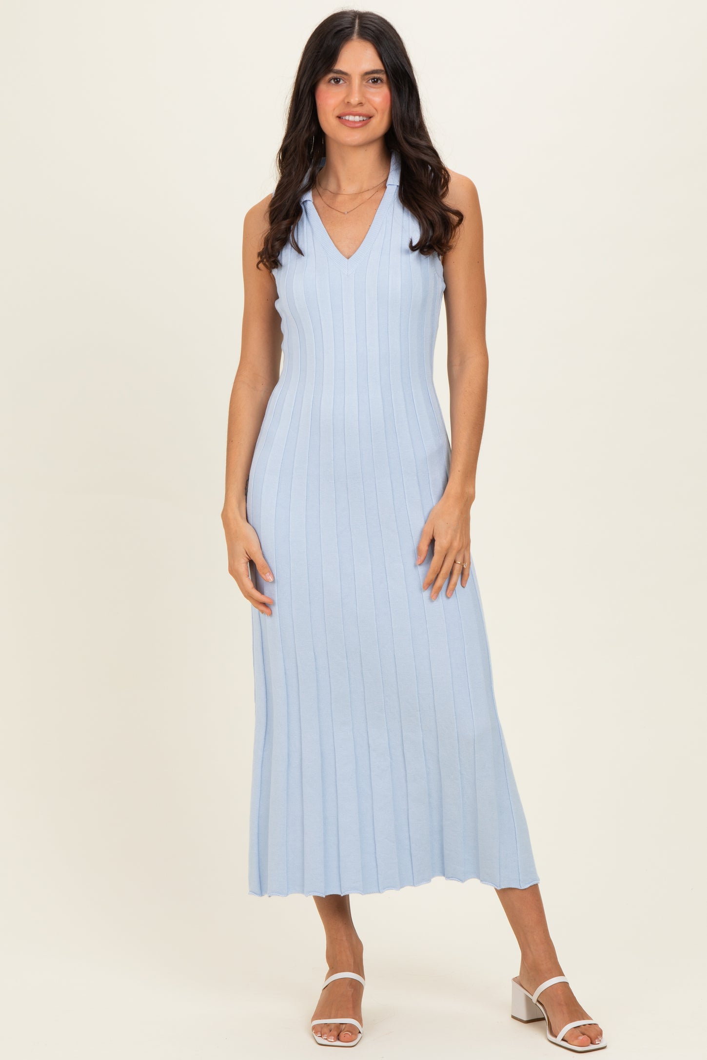 Sky Knit Collared Sleeveless Maxi Dress