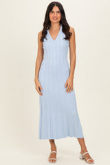 Sky Knit Collared Sleeveless Maxi Dress
