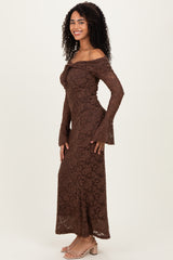 Chocolate Lace Off Shoulder Maxi Dress