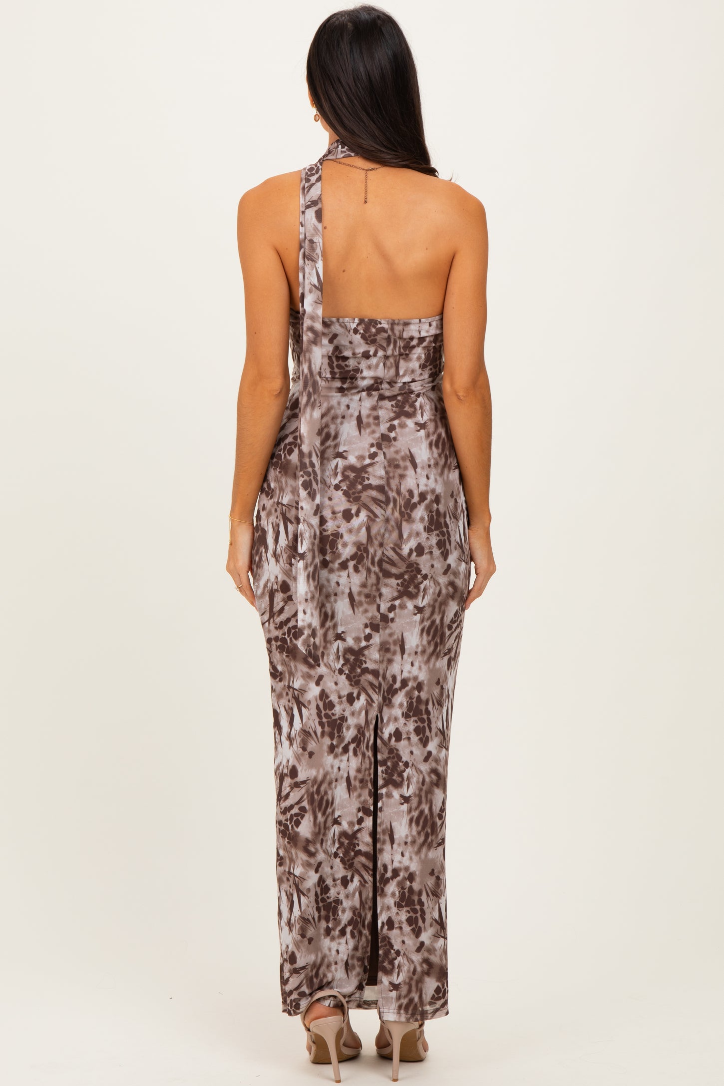 Mocha Printed Halter Maxi Dress