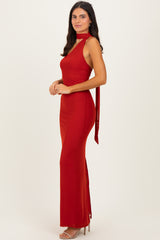 Brick Mesh Overlay Halter Maxi Dress