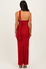 Brick Mesh Overlay Halter Maxi Dress