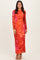Coral Printed Mesh Open Back Maxi Dress