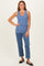 Light Blue Ribbed Sleeveless Ruched Tank Top