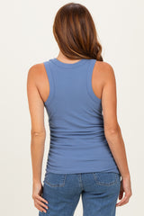 Light Blue Ribbed Sleeveless Ruched Tank Top