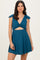 Deep Teal Ribbed Ruffle Twist Front Swim Dress