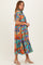 Aqua Mix Leaf Print Pocketed Midi Dress