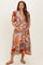 Pink Mix Leaf Print Pocketed Maternity Midi Dress