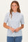 Blue Floral Ruffle Trim Short Sleeve Top