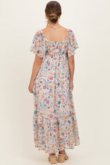 Ivory Floral Short Sleeve Maternity Maxi Dress