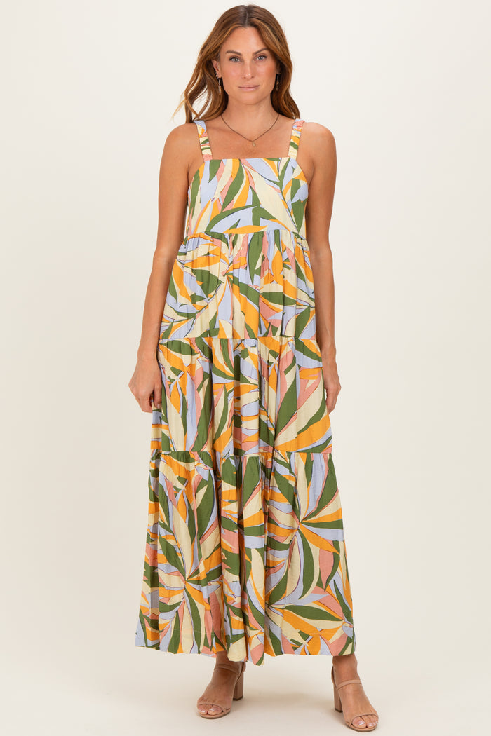 Multicolor Printed Open Back Maternity Maxi Dress