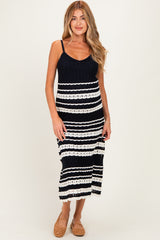 Navy Sleeveless Striped Crochet Maternity Dress