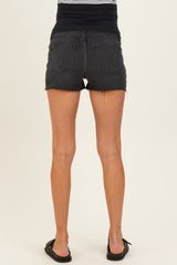 Black Distressed Raw Hem Maternity Denim Shorts