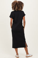 Black Pocket Front Maternity Midi T-Shirt Dress