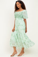 Mint Floral Chiffon Smocked Maxi Dress