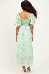 Mint Floral Chiffon Smocked Maxi Dress