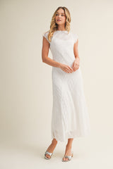 White Cap Sleeve Mixed Lace Dress