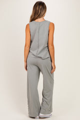 Sage Button Detail Tank Wide Leg Pant Maternity Set