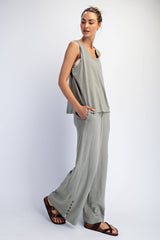 Sage Button Detail Tank Wide Leg Pant Maternity Set