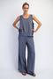Grey Button Detail Tank Wide Leg Pant Set