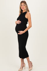 Black Knit Open Tie Back Sleeveless Maternity Midi Dress
