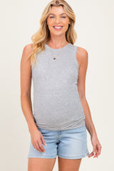 Light Denim Slit Hem Denim Maternity Shorts