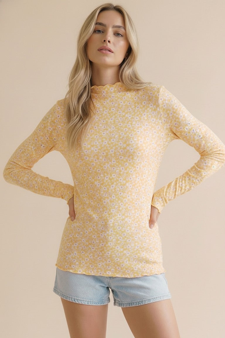 Light Yellow Long Sleeve Floral Print Maternity Top