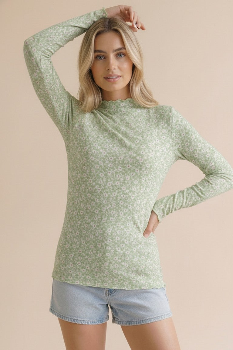 Sage Long Sleeve Floral Print Maternity Top