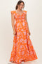 Orange Floral Smocked Cinched Top Maternity Maxi Dress