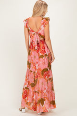 Pink Floral V-Neck Tiered Maxi Dress