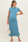 Blue Short Sleeve Ruched Maternity Midi Dress